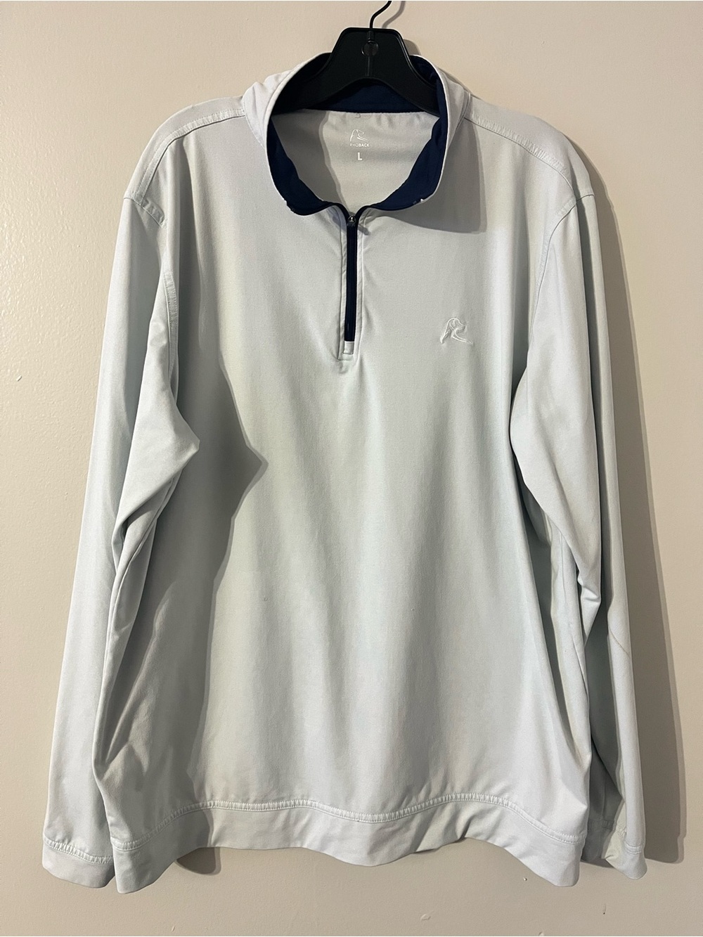 Rhoback Men’s Performance Quarter Zip Pullover Light Gray / Navy Size L